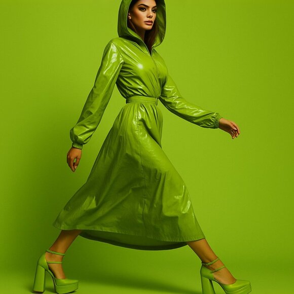 Schutz Elysee Green Double Platform Ankle Strap Pointy Toe Block Heel Dress - Picture 11 of 15